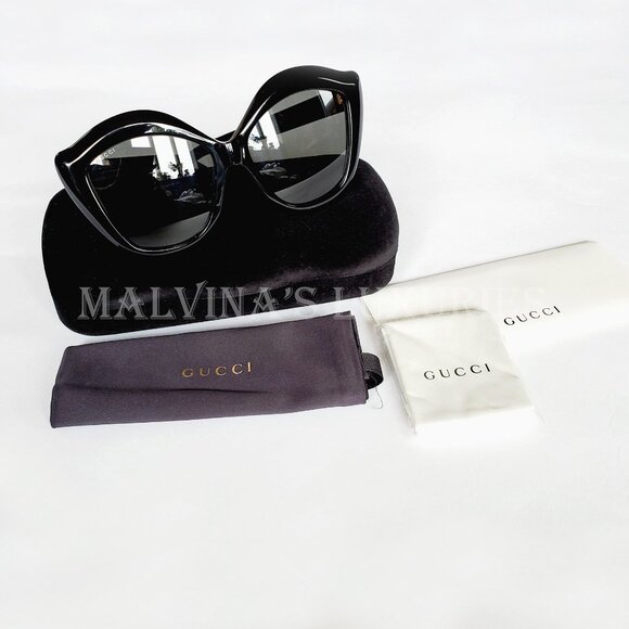 GUCCI SUNGLASSES GG0117S 001 OVERSIZED CAT EYE BLACK ACETATE LIPS - Picture 2 of 13